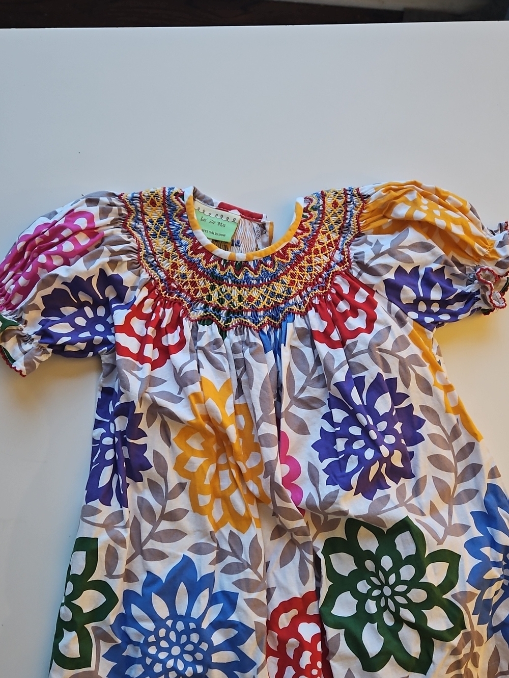 Smocked Multicolor Floral Kids Peasant Top - Unbranded